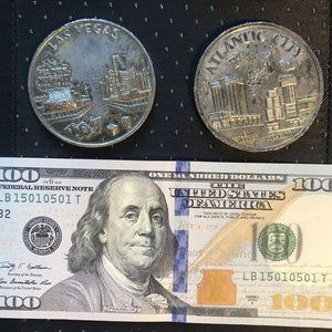 2 Golden Nugget Gambling Hall Las Vegas -Atlantic City Morgan Dollar Token Medal